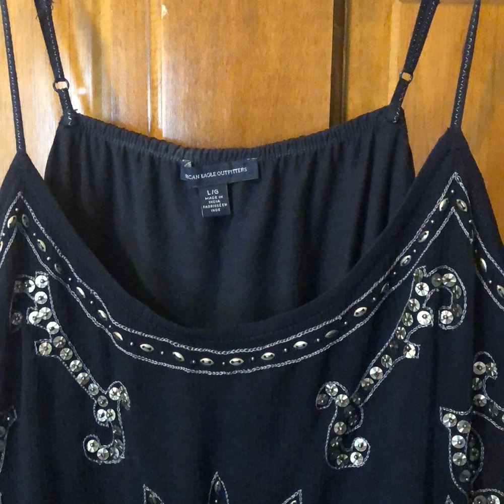 American Eagle navy, beaded dress.